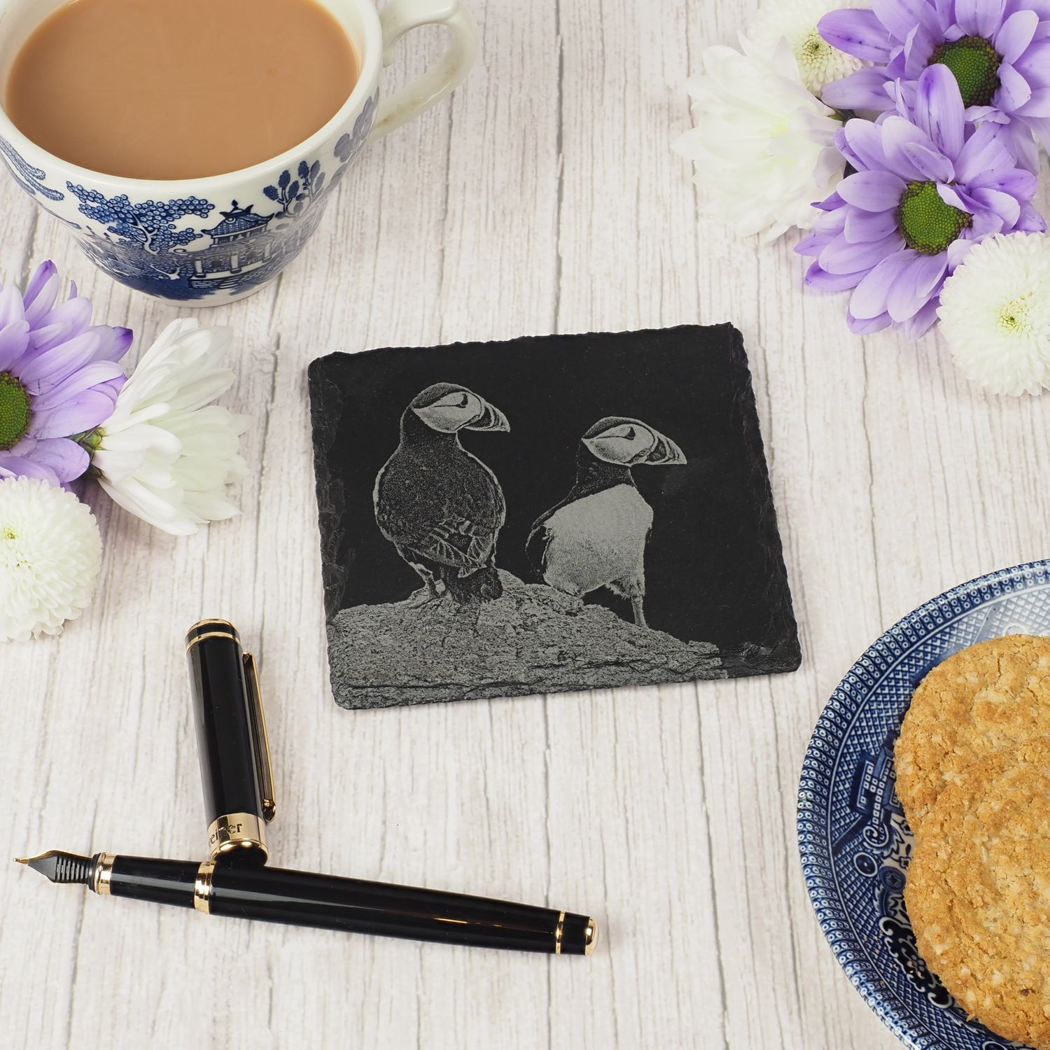 Puffins Slate Coaster