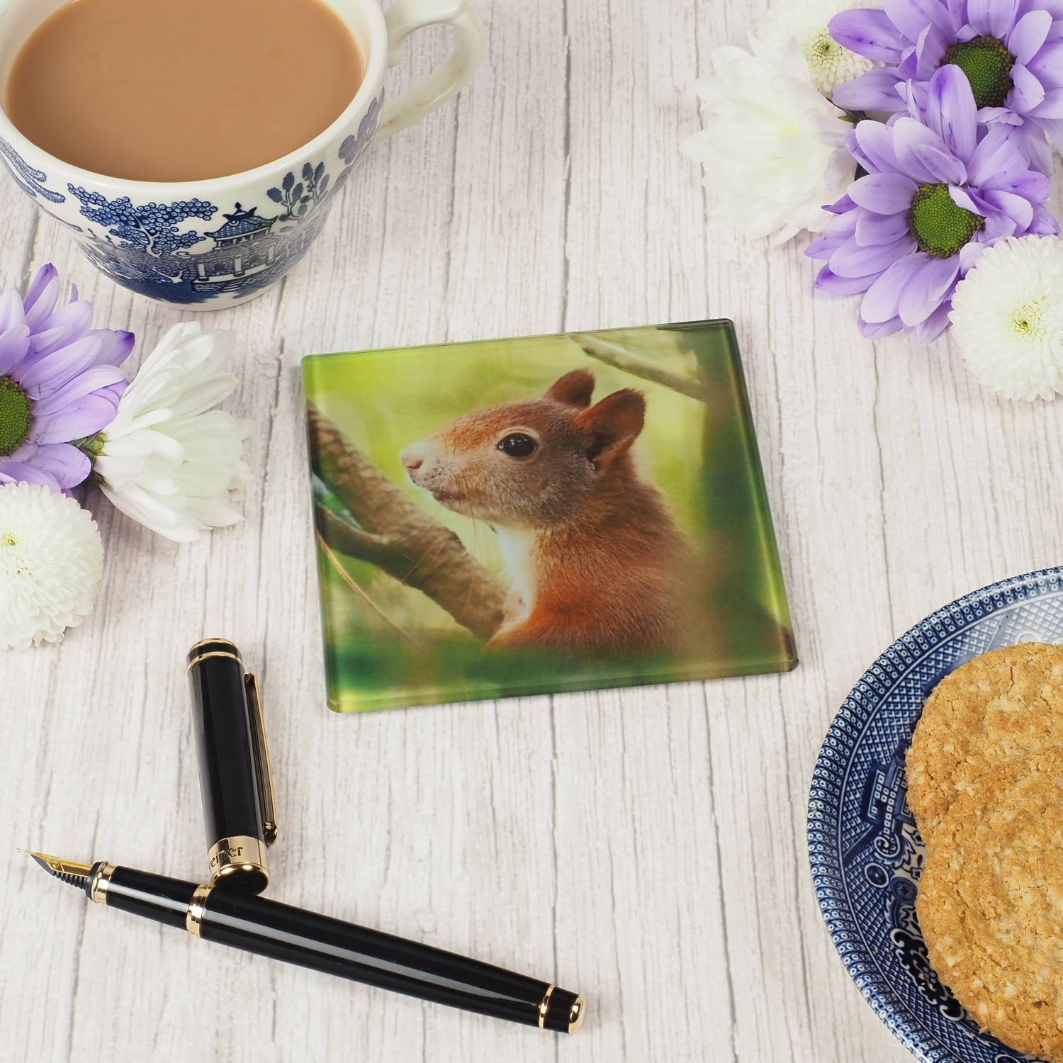 Red Squirrel Side Glass Coaster