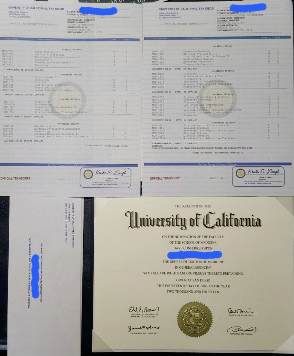 Match College / University Diploma + 2 Complete Transcript Sets + 2 Unsealed Envelopes