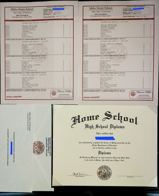 Home School Diplomas / Home School Transcripts / Home School Registrar Envelopes