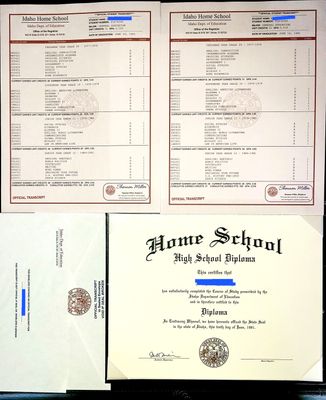 Replacement home school diploma certificate, replica transcripts, and custom registrar envelopes by Diplomas USA.