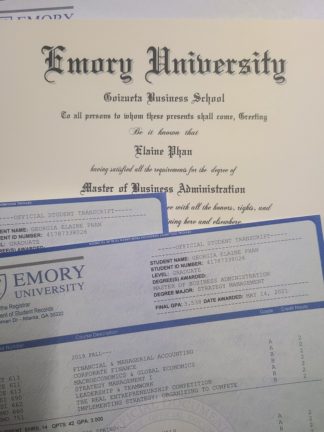 Custom Replacement College Diploma and Transcript Set for Display