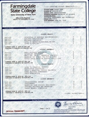 Custom University and College Transcripts with Three Registrar Envelopes