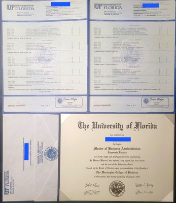 Custom University Diploma and Transcript Set with Two Registrar Envelopes