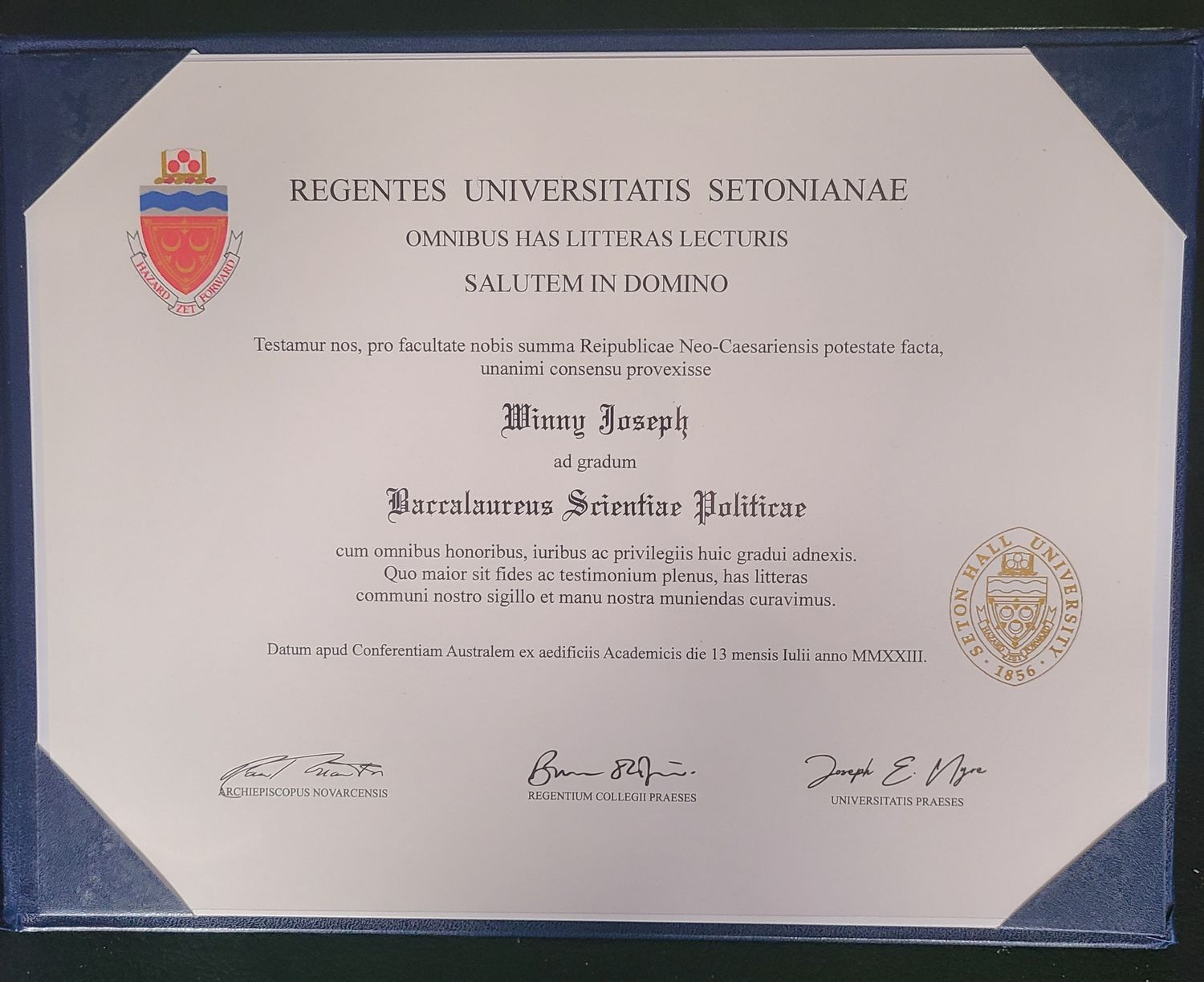 Winny Joseph Seton hall university replica