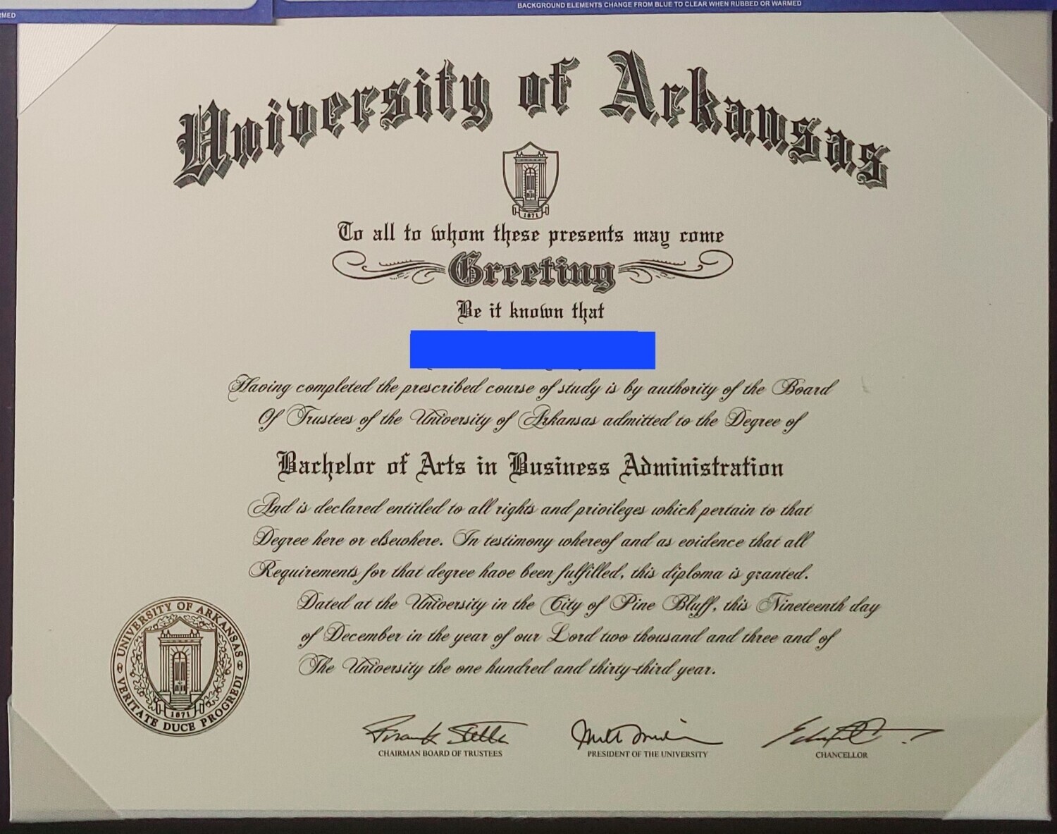 university of Arkansas Diploma