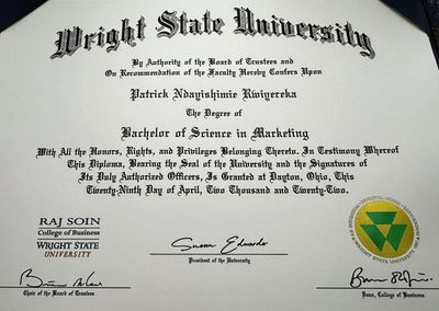 Patrick Ndayishimie Rwiyereka Wright State University replica