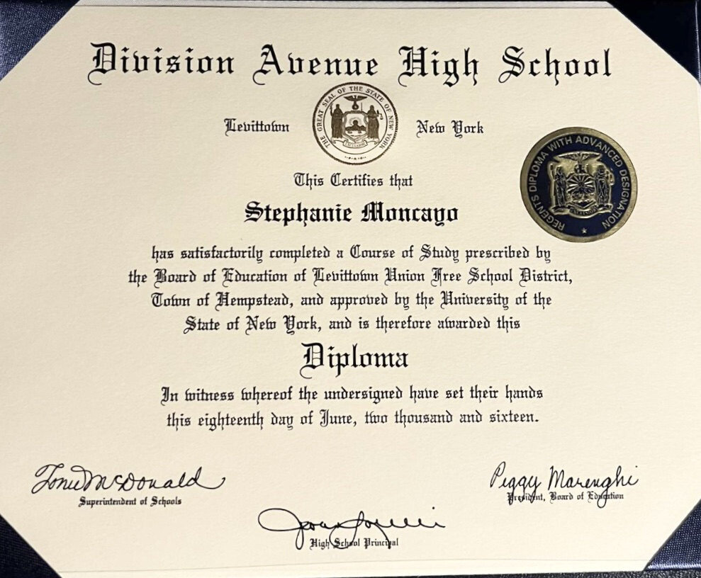 High School Diploma &amp; Holder