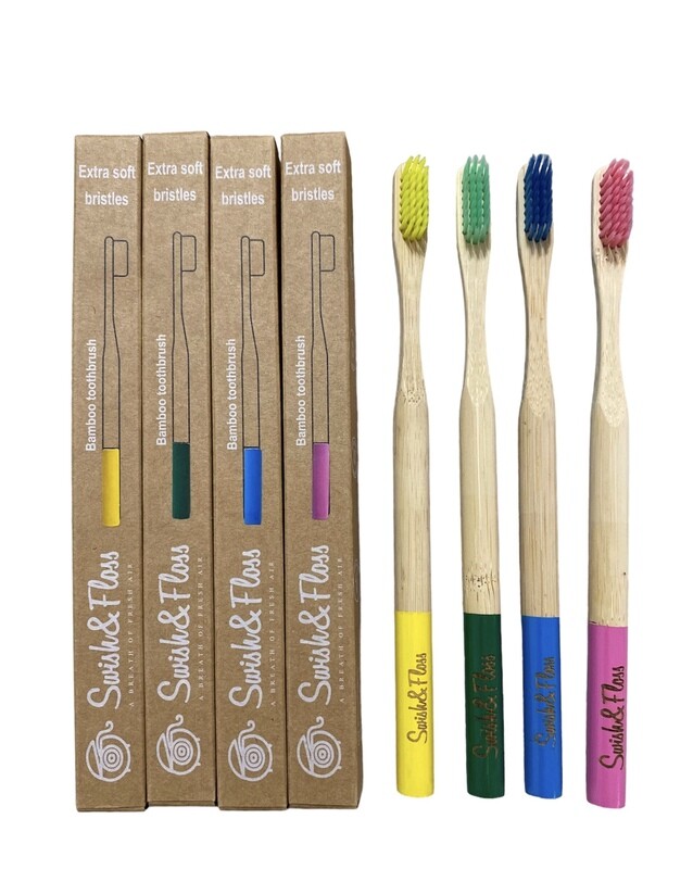 Gentle Care pack of 4 Extra Soft Bristled Bamboo Toothbrushes