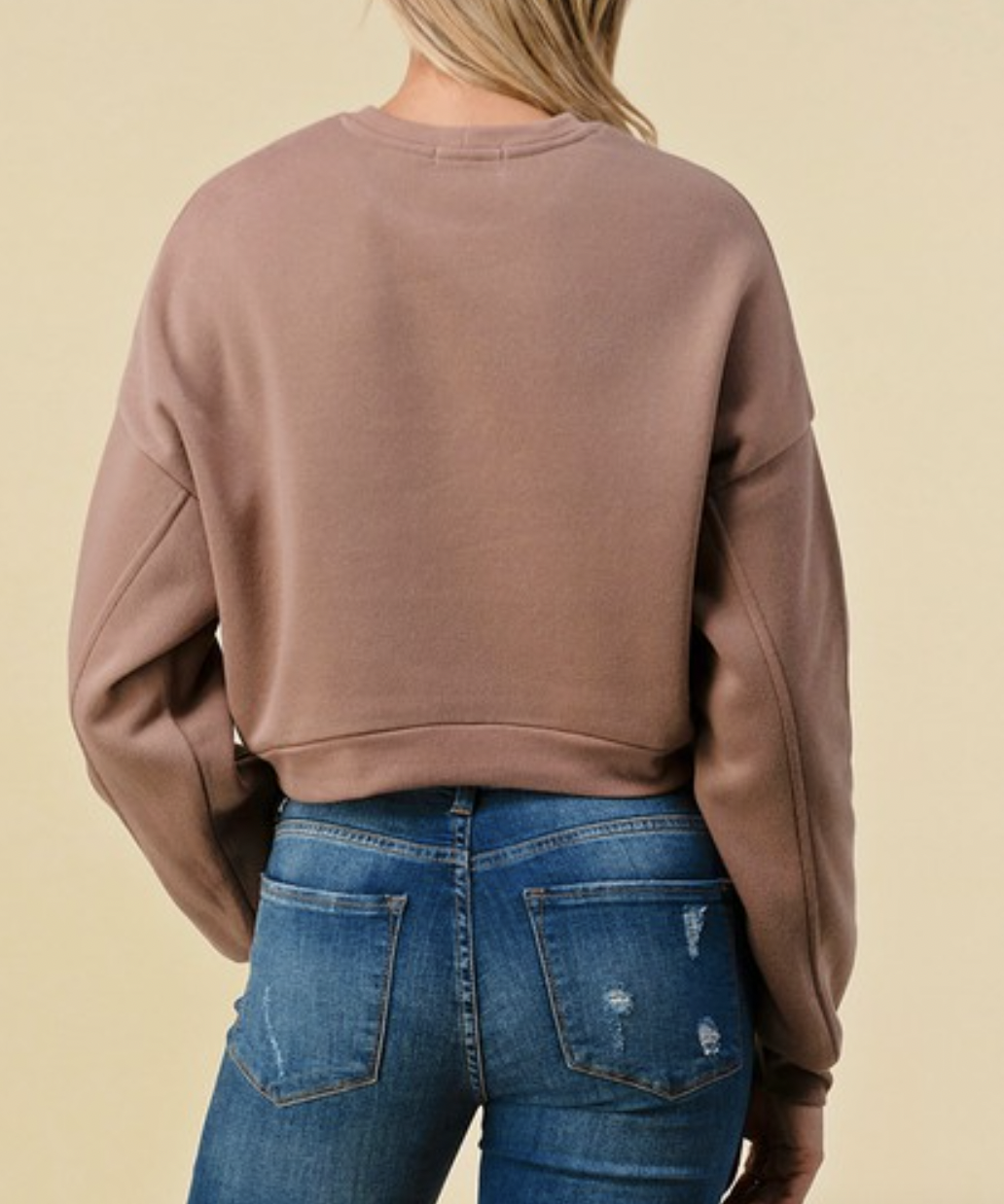 Crew Neck Crop Fleece Sweatshirt