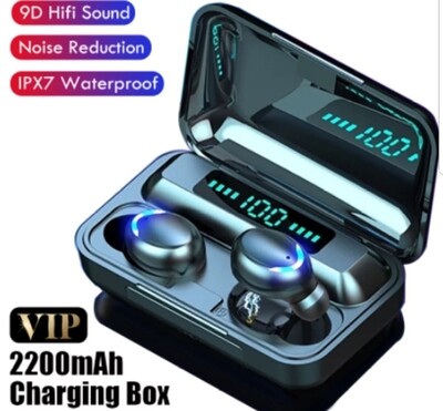 F9-TWS Bluetooth 5.0 3d smart touch control HIFI music led display wireless ear phone with charging box