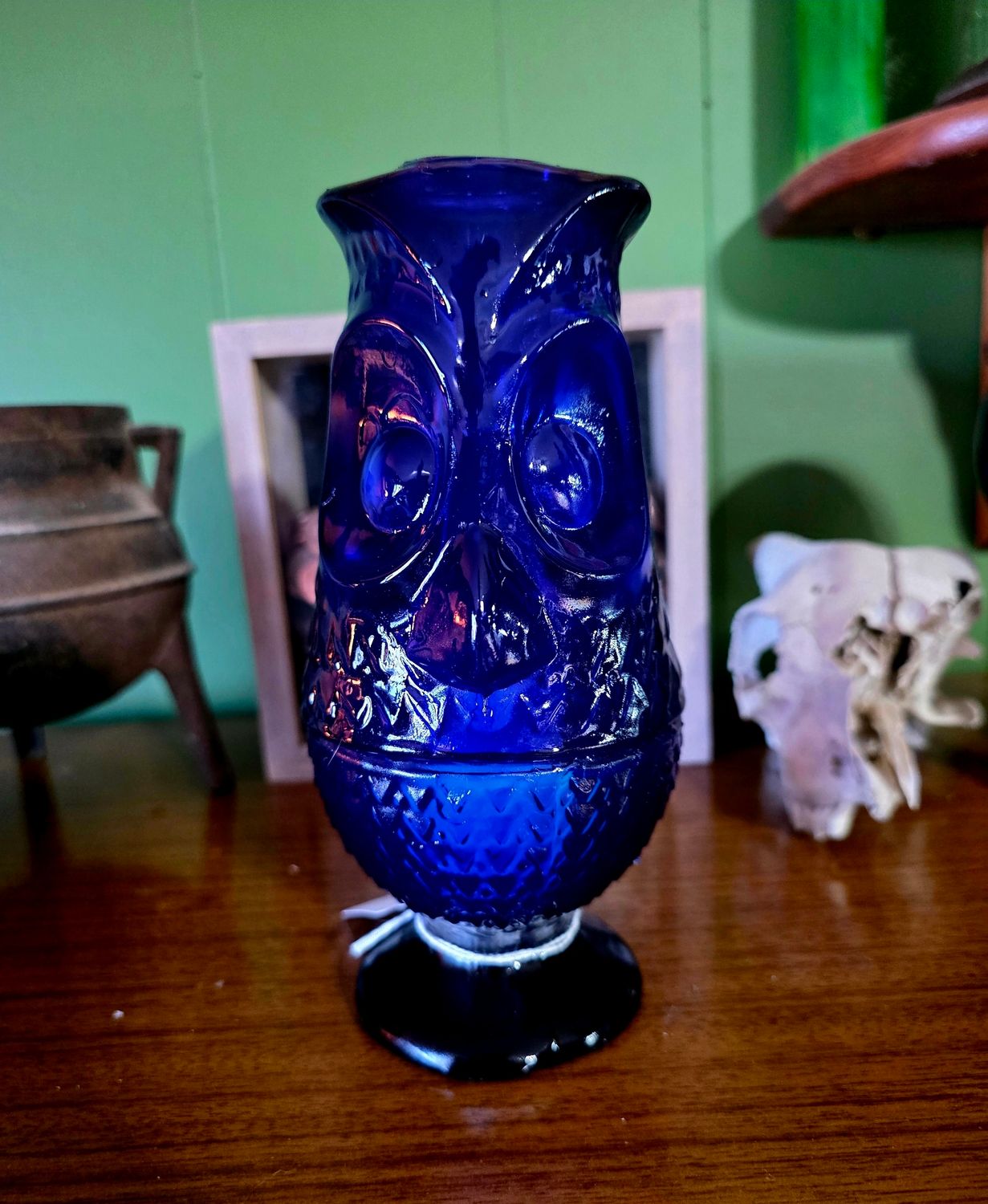 Cobalt Owl Fairy Lamp