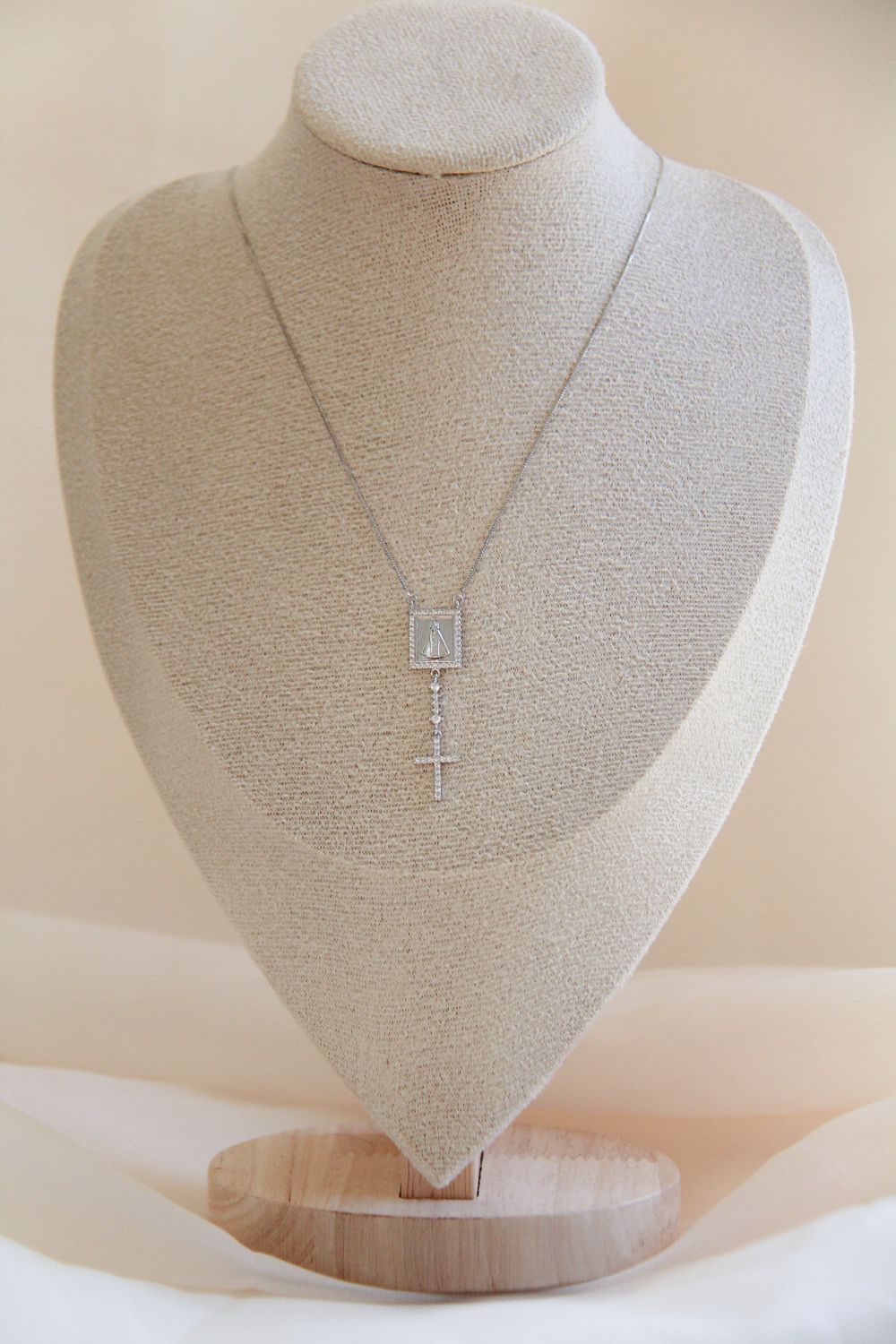 Our Lady Medal And Cross Necklace