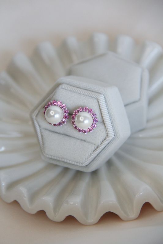 Pink Zircon And Pearls Earrings
