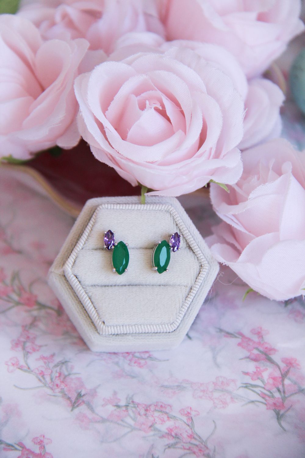 Emerald And Lavender Fusion Earrings