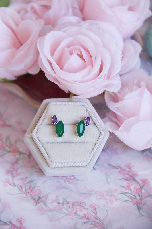 Emerald And Lavender Fusion Earrings