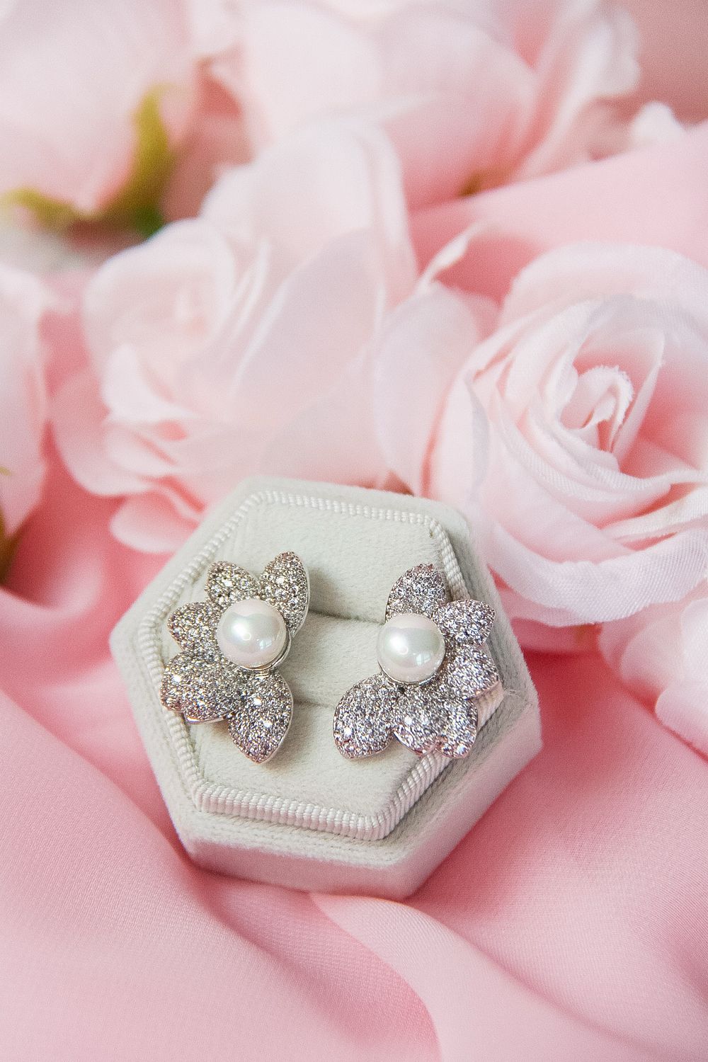 Clarissa’s Flower Earrings In White Rhodium