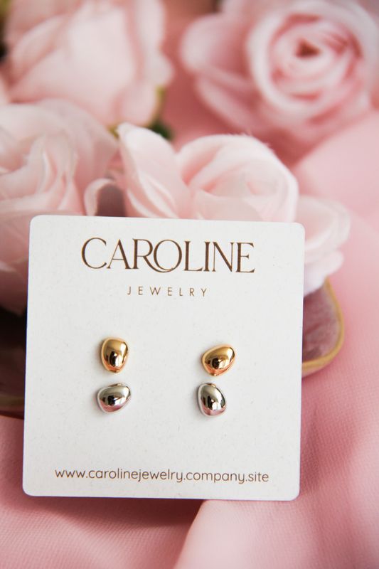 Set Of Organic Stud In Plated Gold 18k And White Rhodium