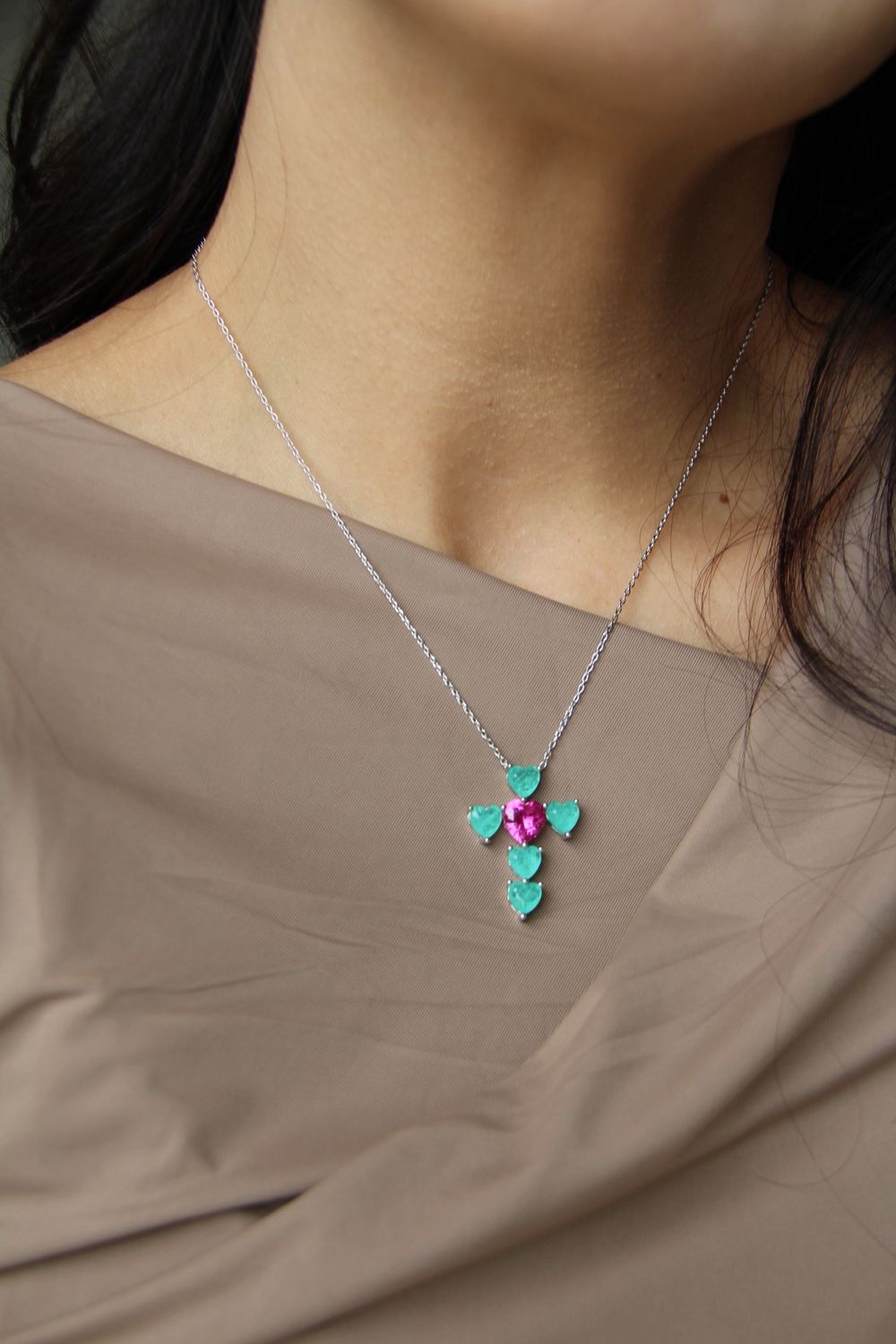 Catarina’s Crucifix In Tourmaline And Fuchsia