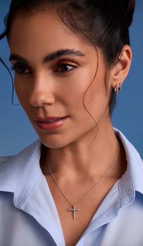 Delicate Crucifix In White Rhodium