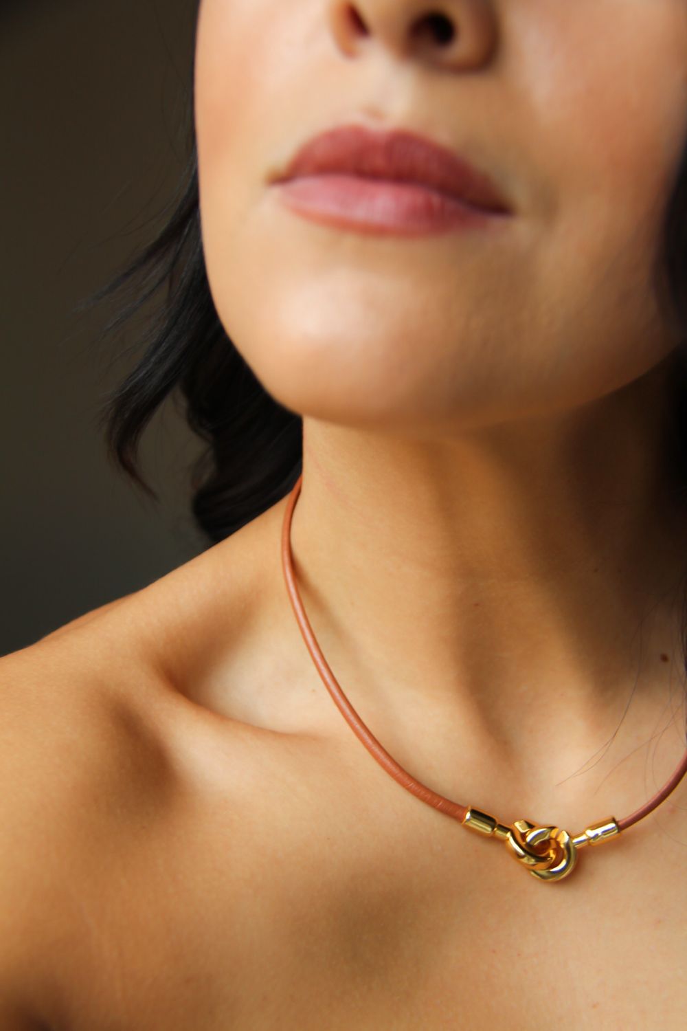 Genuine Leather Necklace In mocha