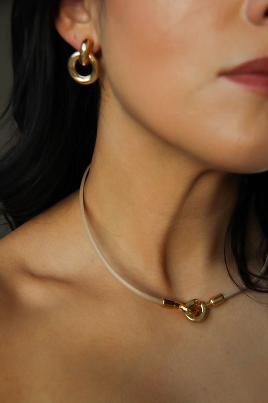 Genuine Leather Necklace In Nude