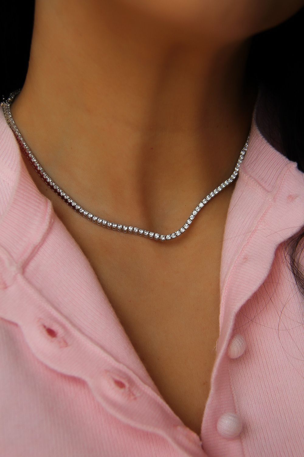 Luciana’a Tennis Necklace In White Rhodium