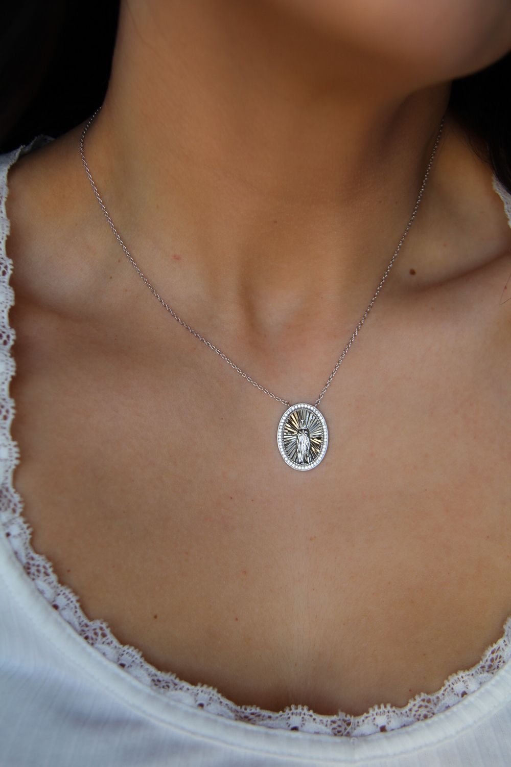 Religious Necklace In White Rhodium