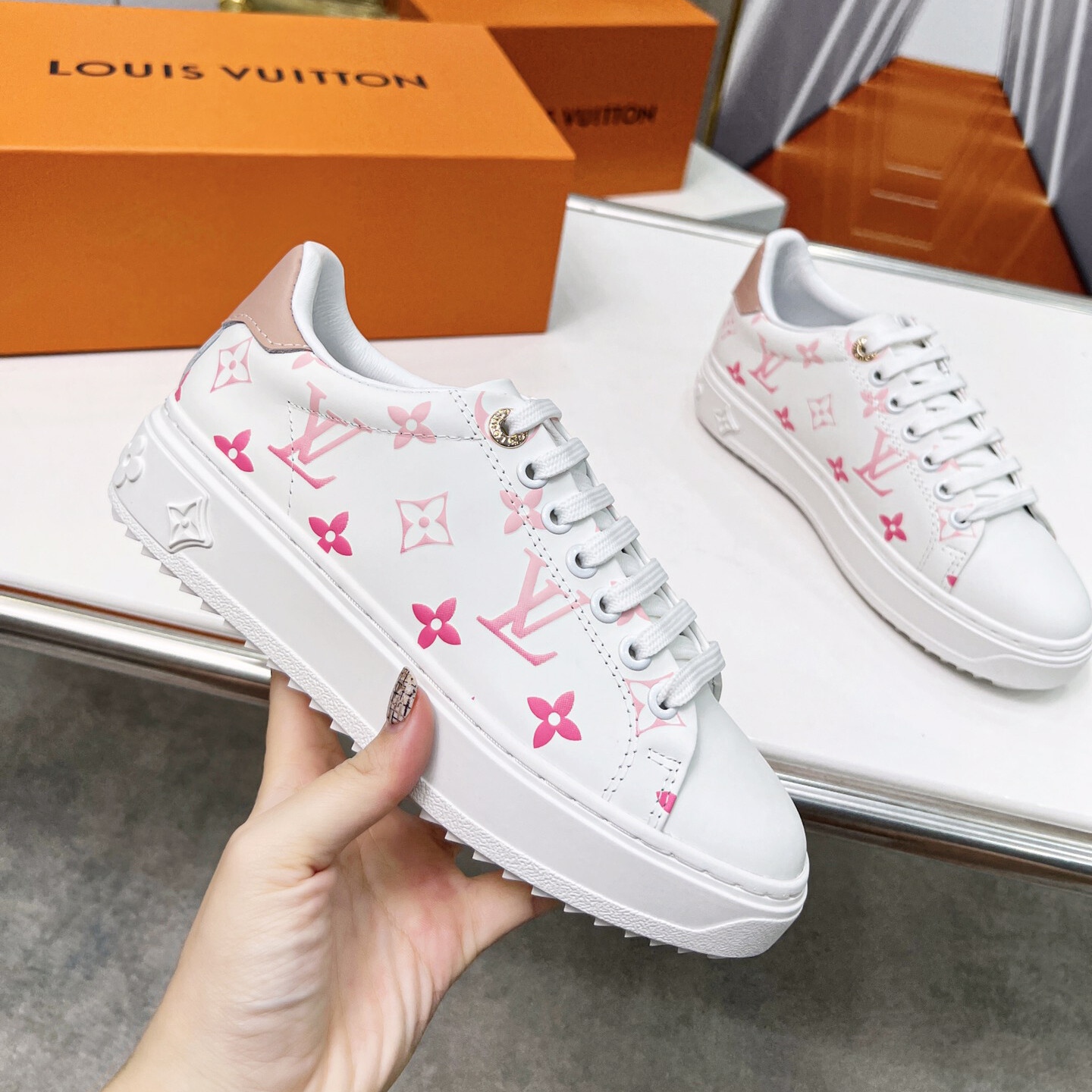 LV pink mono sneaker