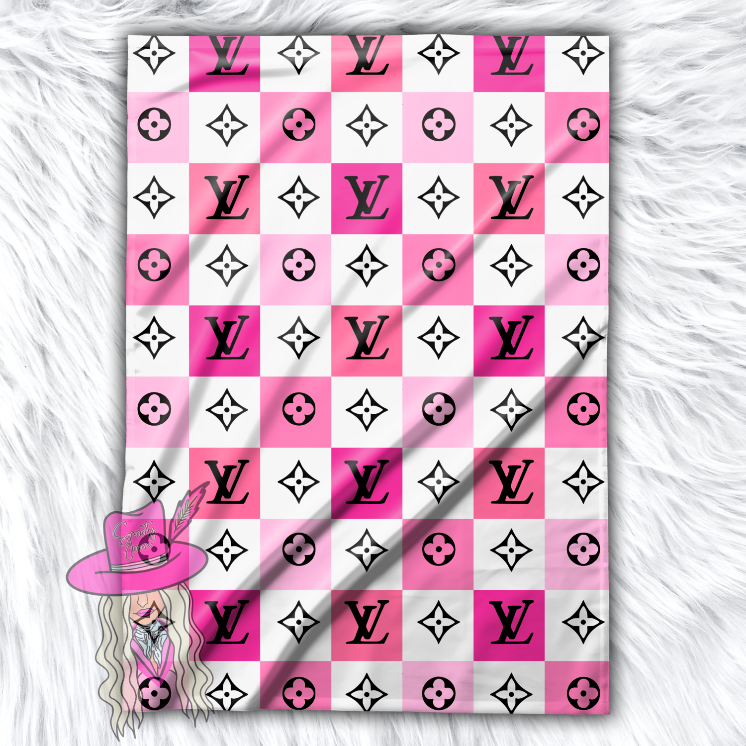 pink checkered LV | blanket