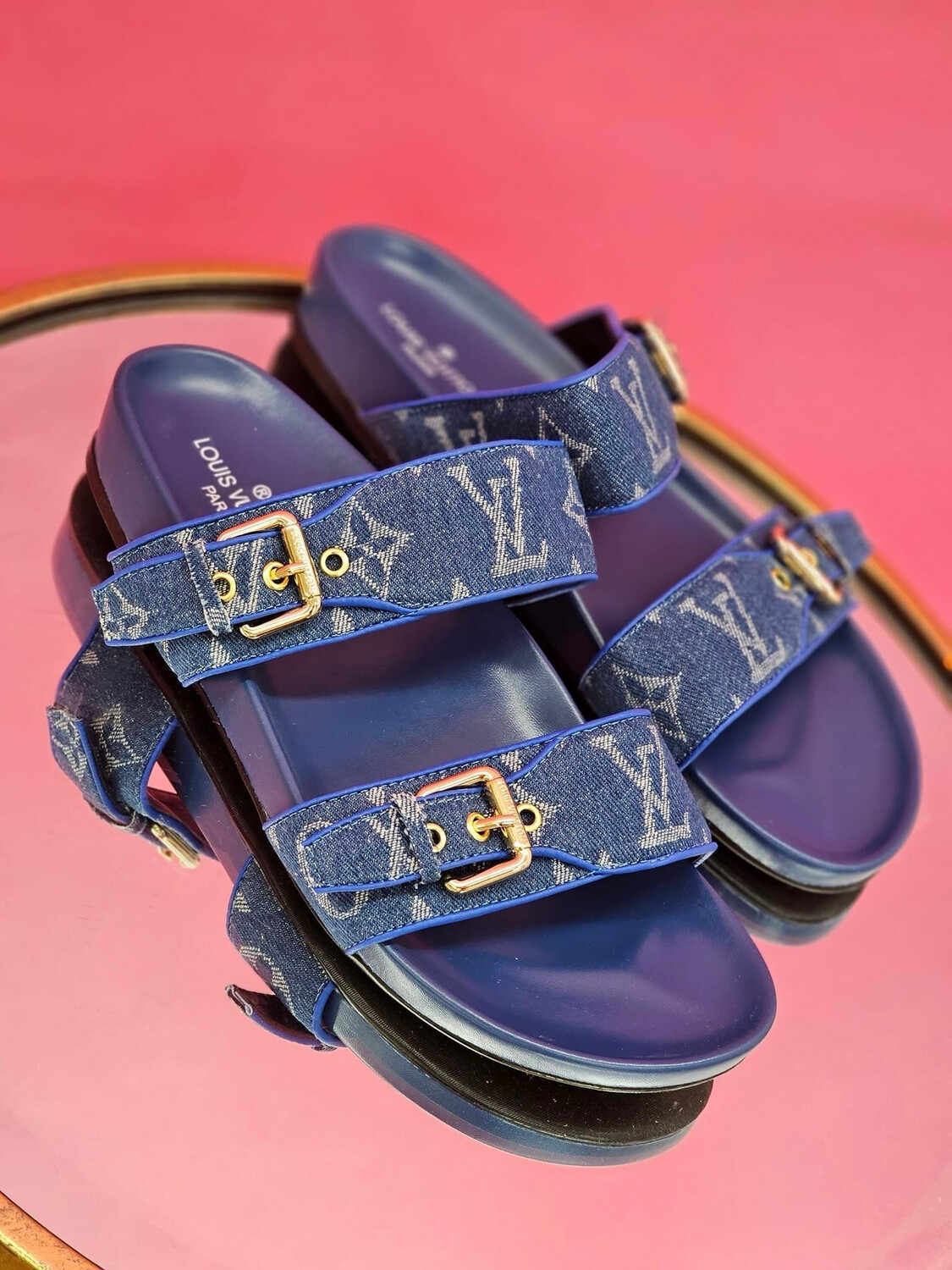 LV denim buckle sandal