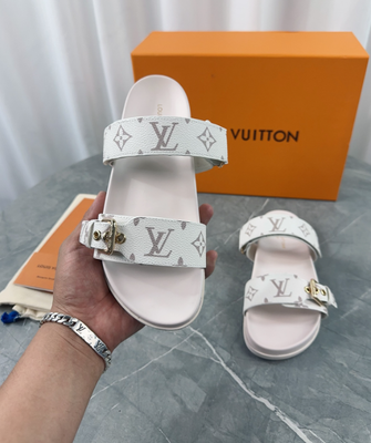 LV white mono buckle sandal