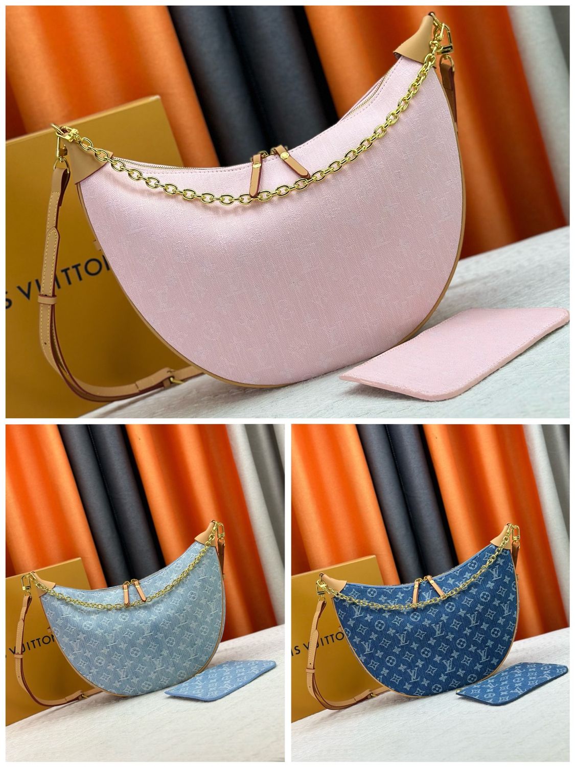 LV crescent denim hobo