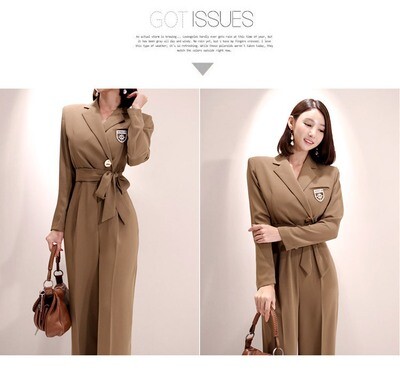 2022 ladies OL temperament slim tie suit neckline wide leg pants professional fashion jumpsuit