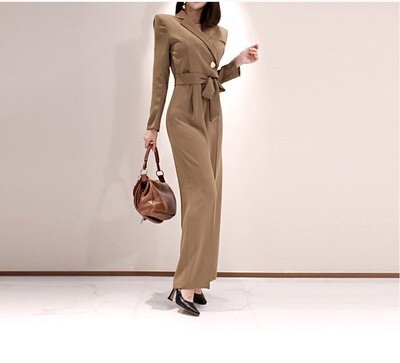 2022 ladies OL temperament slim tie suit neckline wide leg pants professional fashion jumpsuit