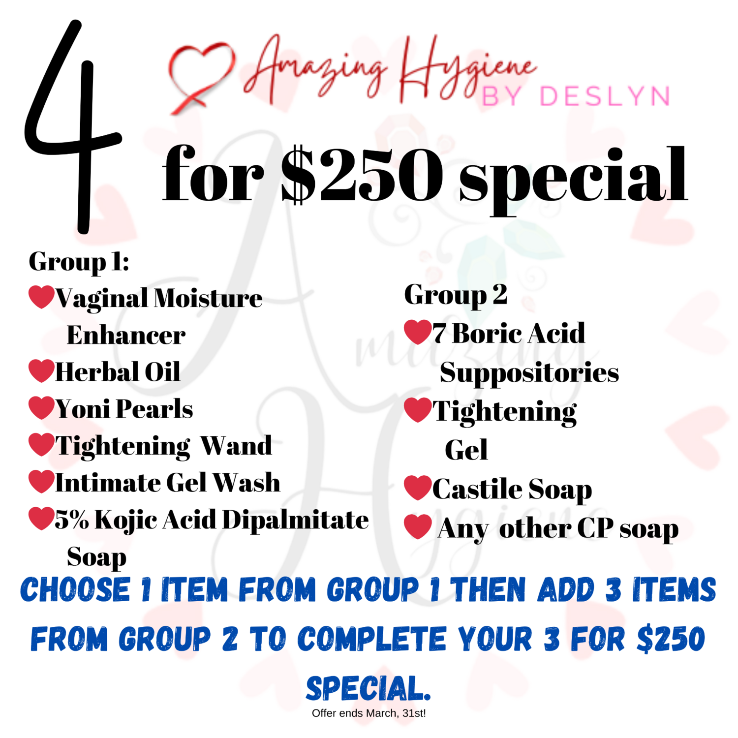 4 FOR $250 SPECIAL