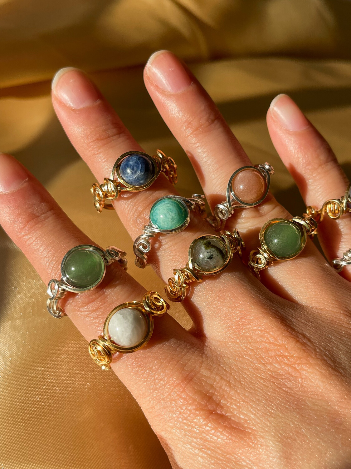 Wire-wrapped Crystal Rings