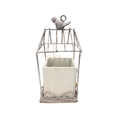 Metal Birdcage with Cement Planter