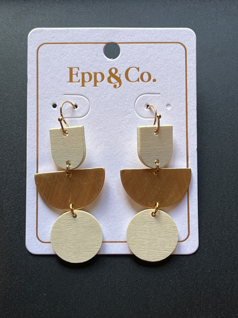 Gold and Cream Wood Drop Earring