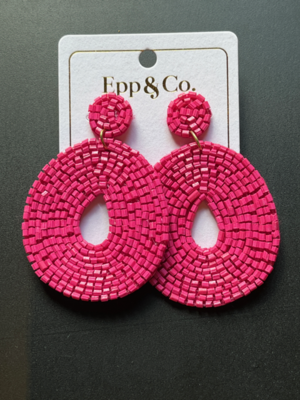 Pink Beaded Oval Drop Earrings