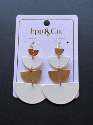 Gold and White Halfmoon Drop Earrings