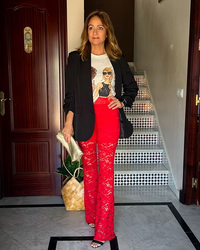 PANTALÓN ENCAJE rojo