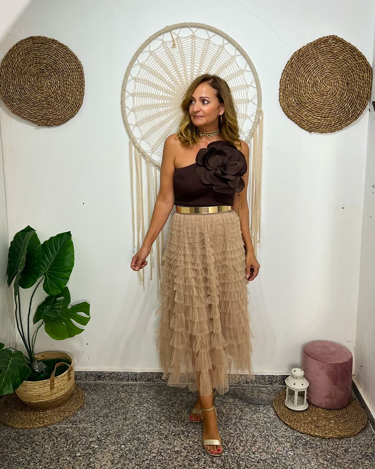 Falda TUL camel