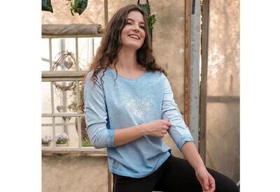 Shirt Peaceful Lotus - 3/4-Arm mit Spitze - sky-blue