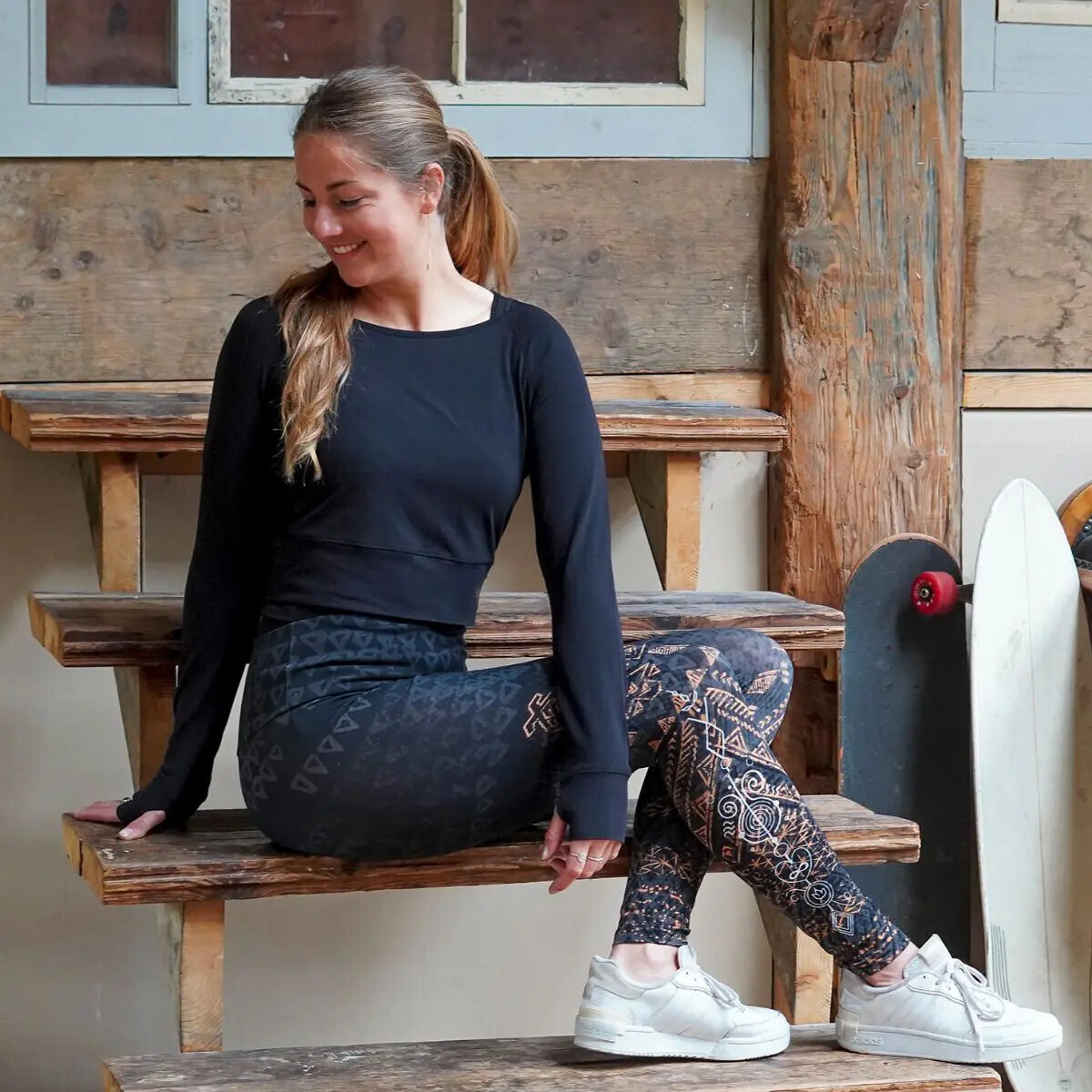 Yoga-Leggings Buddhi schwarz-beige