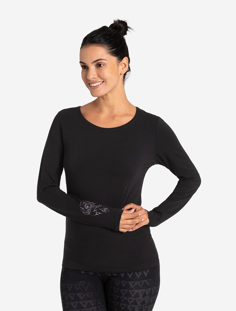 Langarm-Shirt Chakra-Flower schwarz