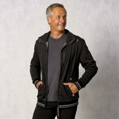 Sweatjacke men schwarz-melange mit Stehkragen