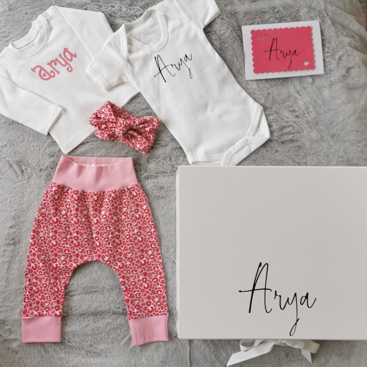 New Baby Gift Box | Personalised Baby Hamper - Pink Leopard