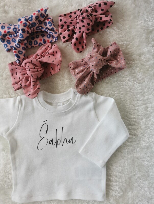 Personalised top &amp; handmade cotton bow