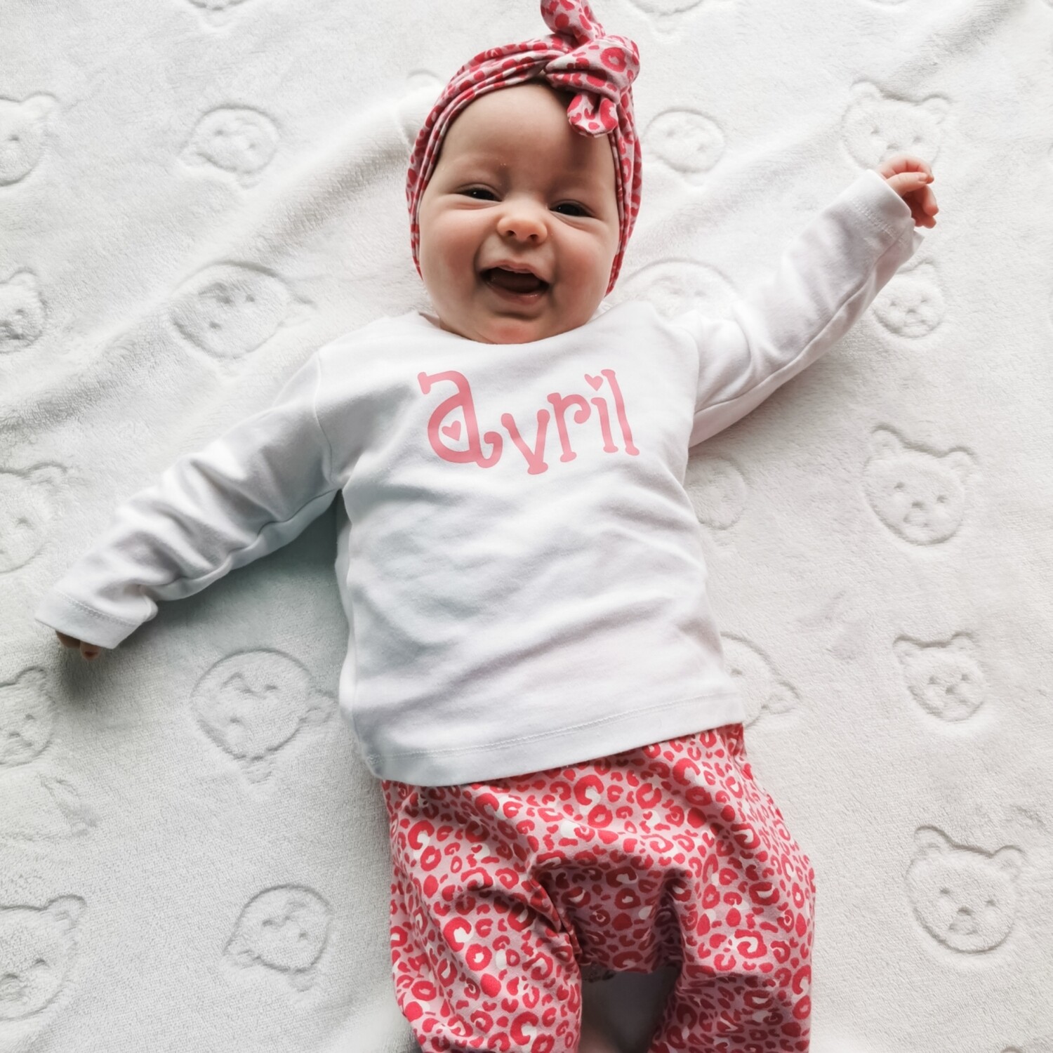 Personalised Top and Handmade Baby Set - Pink Leopard 